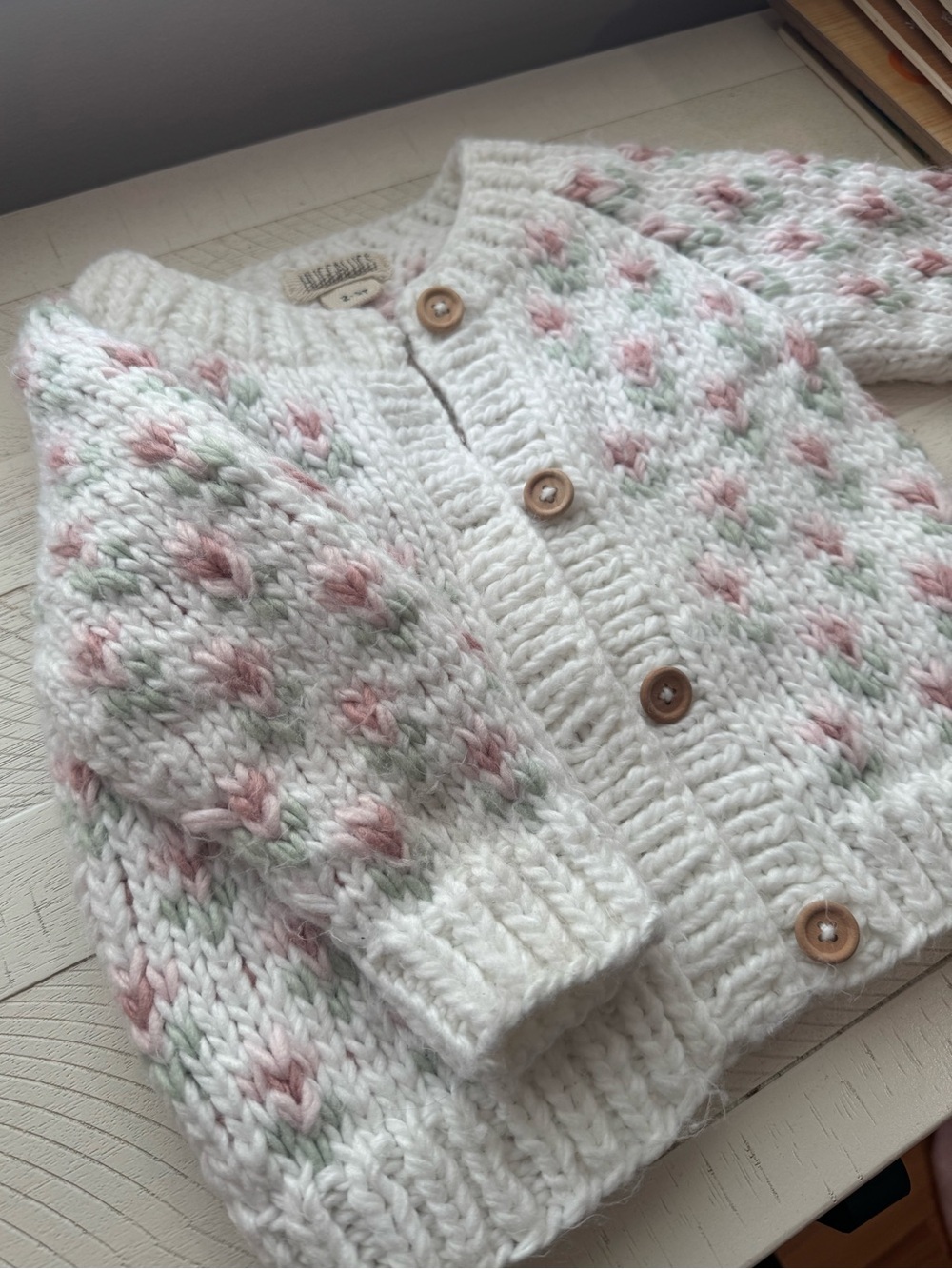 Huggalugs Crochet Cardigan with floral tulip pattern 2-3T